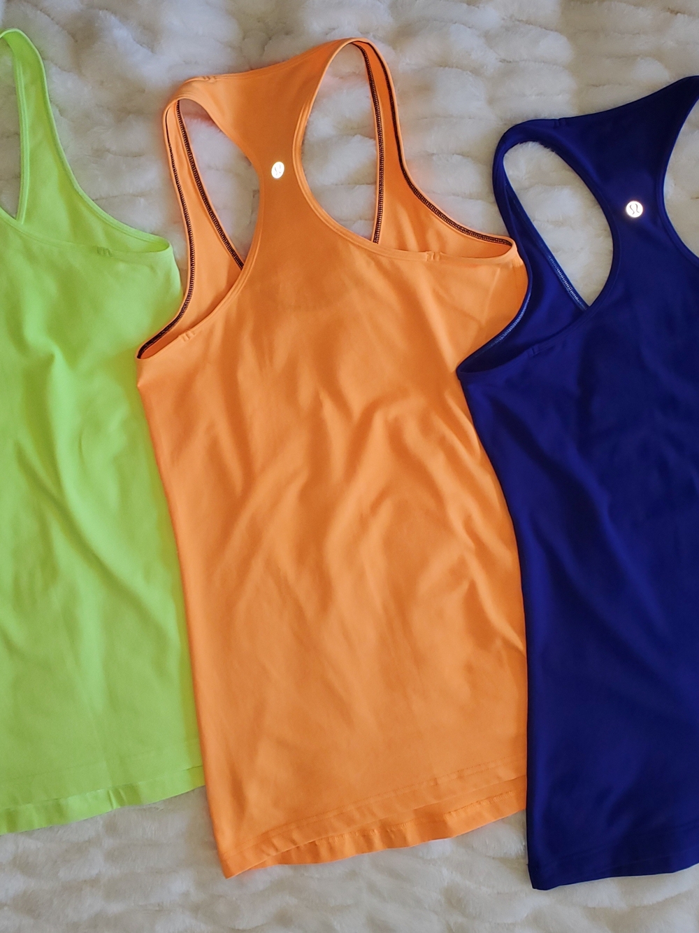 lululemon athletica Neon Lime, Bright Orange & Deep Blue Racerback Tank Trio